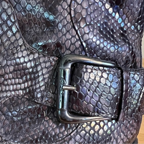 Donald J Pliner Donata Python Embossed Snake Leather Boots Side Slit Block Heel - Picture 4 of 9